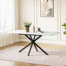 Extendable Dining Table,120-160 Cm Rectangular Marble Effect Kitchen Table For Dining Room, Kitchen,Restaurant - White - View 5