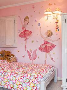 1 件卡通芭蕾舞天鹅与蝴蝶墙贴适用于儿童房、卧室装饰、自粘壁画、贴纸、墙贴花、乙烯基贴花用于家居装饰、春季装饰品刷新您的家、拉玛装饰贴纸礼物生日毕业返校学校用品 - 粉色 - 查看 10