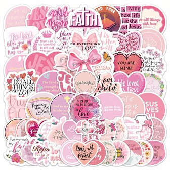50 PIEZAS Etiquetas engomadas estéticas con versículos bíblicos en rosa para scrapbooking, diario, computadora portátil, parachoques, monopatín, botella de agua, computadora, teléfono, dibujos animados, casco duro, pegatinas y calcomanías para el automóvil, paquete de pegatinas, pegatinas cristianas rosas, pegatinas de amor propio, pegatinas cristianas, pegatinas y calcomanías, libro de la Biblia, útiles escolares, vuelta al colegio
