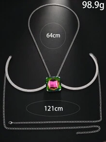 Collier avec pendentif carré en cristal coloré et sexy, chaîne de corps, bijoux pour femmes, 1 pièce