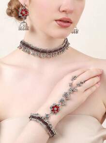 1 pieza Collar de turquesa azul de moda, 1 pieza Anillo de dedo completo con estilo palaciego de moda, 1 pieza de Pendientes con estilo, adecuado para fiesta, accesorios de vestimenta, regalos