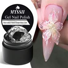 Mtssii 4pcs Non-Stick Hand Solid Nail Extension Gel Set With Flower Molds Sculpting Brush-Clear White Pink Prolong Hard Gel 3D Carving Flower Nail Art Shaping Gel Rhinestone Glue Gel Easy To Operate Gift For Home Salon Manicure Kit Nail Supplies Nails - 彩色 - 查看 2