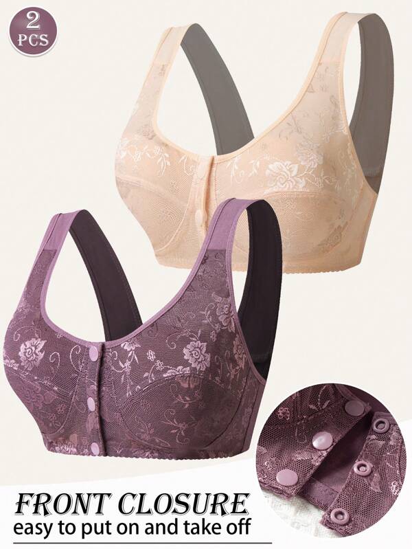 2 piezas Sujetador sin alambres de mujer con cierre delantero push-up para verano, ajustadores de bralette anti-caída