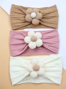 3 قطع شريط رأس زهرة للأطفال البنات، شرائط رأس من النايلون ناعمة لأطفال الرضع والأطفال الصغار، اكسسوارات شعر للأطفال الرضع والأطفال الصغار (بيج، زهري، طني) 3 قطع في المجموعة الواحدة