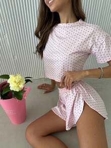 Stylish And Comfortable Two-Piece Pajama Set – Women's Love Home Wear - Hồng - Xem 3
