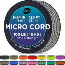 TECEUM Micro Paracord – 118 Mm X 125 Ft – Micro Utility Cord – Thin Braided Paracord Rope – Best Crafting, Projects, Fishing, Camping – Wind Chime – Survival Strong String - 灰色 - 查看 1