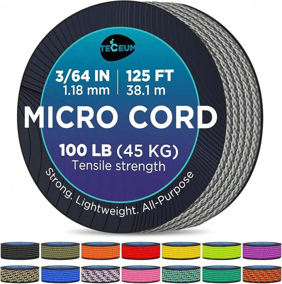 TECEUM Micro Paracord – 118 Mm X 125 Ft – Micro Utility Cord – Thin Braided Paracord Rope – Best Crafting, Projects, Fishing, Camping – Wind Chime – Survival Strong String - 灰色 - 查看 1