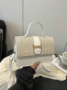 2026 Summer Straw Woven Small Handbag For Women, Fashionable Solid Color Shoulder Crossbody Square Bag - Beige - View 9