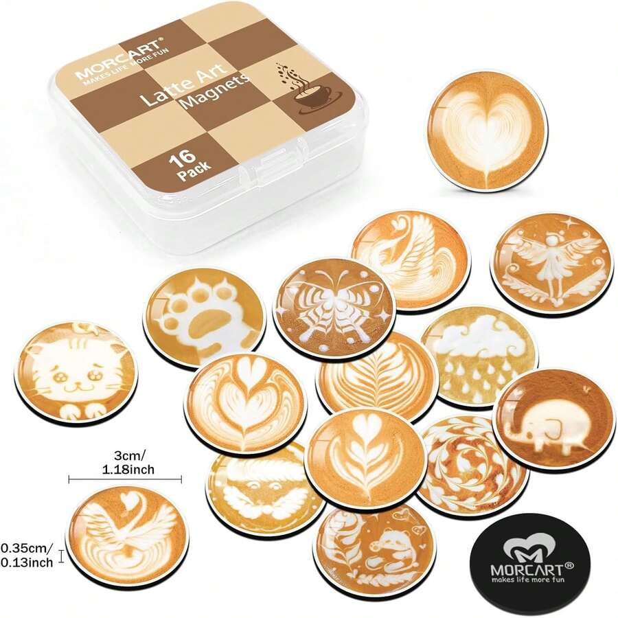 MORCART 16PCS Refrigerator Magnets, Latte Art Fridge Magnets Decoration For Locker Whiteboard Decorative Magnetic Board Cabinets Classroom Office Cubicle School - Multicolor - View 1
