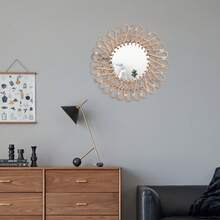 Rattan Mirror, Handmade, 40 Cm Diameter | Round Wall Mirror With 20 Cm Glass | Drill-Free Installation Including Dowels | Rural Decoration For The Living Room And Bedroom - 香檳色 - 查看 4