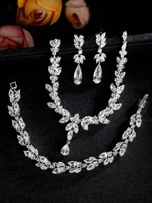 rakol Elegant Lady Jewelry Set: 1 Necklace + 1 Bracelet + 2 Earrings, Featuring Copper Zirconia 18K Gold Plated Perfect For Wedding Brides And Valentine'S Day Gifts - 首飾套裝 - 查看 5