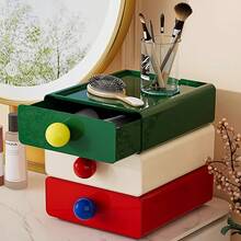 1pc Stackable Dopamine Color Plastic Storage Box, Multifunctional Office Supplies & Cosmetics Organizer, Lipstick, Skincare & Jewelry Storage Rack, Suitable For Vanity, Office, Bathroom, Bedside Table, Customizable, No Assembly Required. Essential Back-To-School Storage Box. - Multicolor - View 5