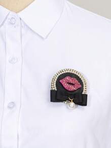 1pc Elegant Red Lip Design, Ribbon Bow Knot, Glitter Full Rhinestone, Retro Badge, Women Brooch Pin, Luxurious Jewelry Lapel Pin, Dating Gift, Suitable For Daily Wear