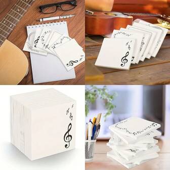 6Pcs Music Theme - Sticky Note Book, Featuring Clefs And Piano Keyboard Design, Suitable For Messages, Offices, Schools