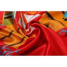 DandyChic Women's Long Floral Satin Robes Imitation Silk Sleepwear Bridal Dressing Gown For Bridesmaid Nightgownhalloween - 紅色 - 查看 4