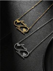 1pc Customized Double Name Infinity Necklace Girl Jewelry Stainless Steel Personalized Double Nameplate Heart Pendant Necklace, Custom Necklace, Name Necklace, Silver Chain Necklace Unique Customized Birthday Gift Couple Gift