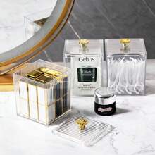 1 pièce Porte-lingettes de maquillage transparent, organisateur de tampon de maquillage, boîte de rangement pour lingettes démaquillantes avec couvercle anti-poussière, organisateur de bijoux et de cosmétiques