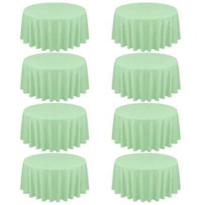 FXKS 8 Pack Sage Green Round Polyester Tablecloth, 120 Inch Circle, Wrinkle & Stain Resistant, Washable, Suitable For Wedding, Party, Buffet, Everyday Use