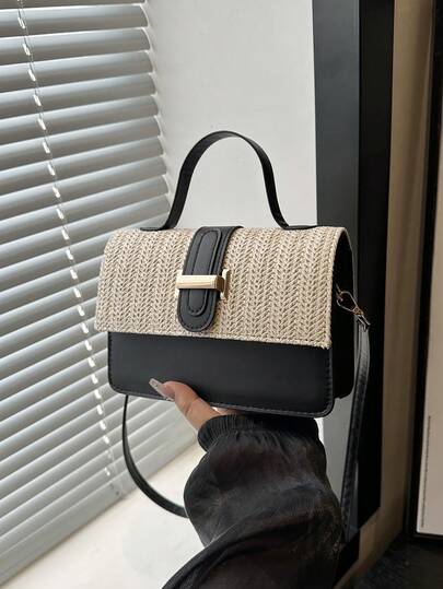 Bolso de paja de verano 2025, bolso de hombro para mujer, nueva moda, unicolor, mini bolso cuadrado cruzado