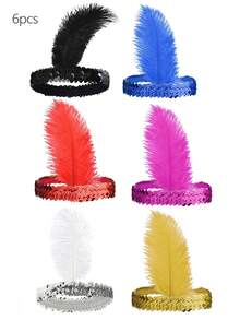 1件/3件/6件装 女士1920年代复古羽毛头饰发饰，舞会、婚礼、嘉年华装饰情人节配饰