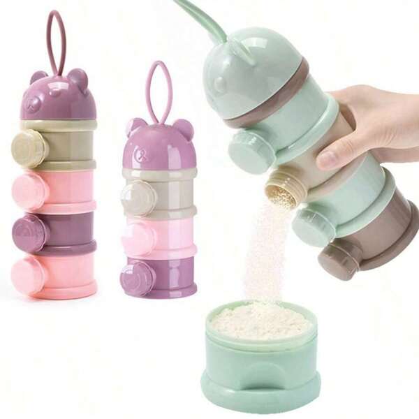3/4-Layer Portable Formula Dispenser – Baby Milk Powder Container & Snack Box, Cartoon Bear Design, Stackable Food Storage For Travel & Home | Formula To Go, Baby Essentials, Kids Snack Holder