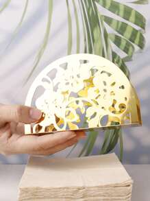 1pc Gold Hollow Semicircle/Semicircular Flower Napkin Holder, Decorative Tissue Paper Dispenser, Metal Napkin Rack For Home Use