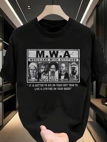 Y2K M.W.A MEXICANS WITH AT.TITUDE100% Pure Cotton Men's T-shirt ONE LOVE Cotton Men's T-shirt Men's and Women's Universal Summer Simple Solid Color Loose Round Neck Casual T-shirt Festival Gift, Portrait Design, Knit Fabric, Slight Stretch, Machine Washable, All-Season Wear