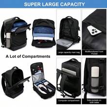 Mochila masculina Yuekan tamanho pequeno, compatível com laptops de 15" e 17", bolsa multifuncional à prova d'água com carregamento USB, mochila de viagem, tamanho grande - Preto - Ver 10