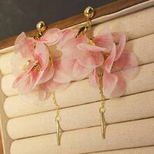 1pair Flower Mesh Earrings Small Fresh Pastoral Style Earrings - Pink - View 4