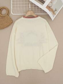 Áo len dài tay cổ tròn trễ vai họa tiết cua đơn giản, thoải mái cho nữ, mùa thu/đông - Màu be - Xem 4