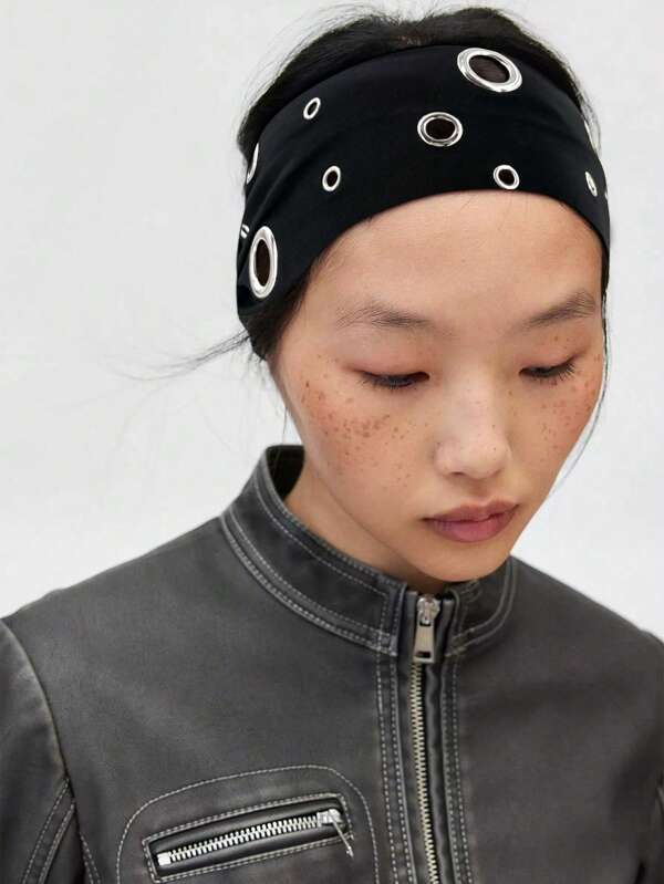 1pc Fashion Punk Headband, Gothic Asymmetrical Geometric Soft Non-Slip Elastic Hollow Beach/Holiday Hairband, Elasticated Yoga Sports Headwear, Versatile For Daily Occasions Fashion Hair Accessories Fall Winter Hair Band For Vacation Outfits Woman Elegant Scarf Women Bandanas Soft Headwrap