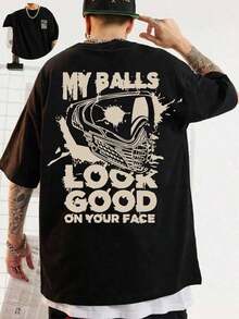 My Ball Is On Your Face. Graphic Print% Cotton T-Shirt Mens T-Shirt, Summer And Spring Short Sleeve Crew Neck Casual Tops, Mens ClothingHyper-Dry Cotton Blend . Sweat-Wicking & Non-Sticky_Street Culture Retro Letter T-Shirt_365T_Neon Noir Cityscape-365Tsm25061821644252460 - Black - View 1