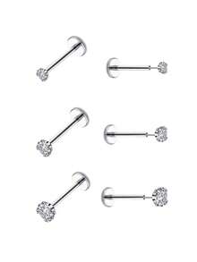 1Pair Of 20g Threadless Nose Studs, 6mm Titanium Labret Nose Stud, Nap Earrings For Helix Piercing Tragus Conch Jewelry,Cubic Zirconia 3mm Push In Gold Nose Ring, Hypoallergenic Cartilage Earring Stud