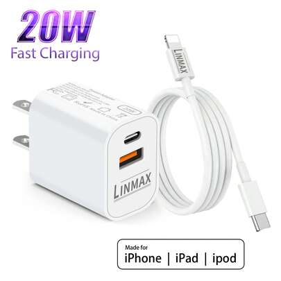 LINMAX 1/2 piezas Cargador de pared USB-C de 20W con puerto dual y cable Lightning de 1m/2m, compatible con iPhone 14/14 Plus/14 Pro/14 Pro Max, 13/13 Mini/13 Pro/13 Pro Max, 12/12 Mini/12 Pro/12 Pro Max, 11/11 Pro/11 Pro Max, XS Max/XS/XR/X, 8/8 Plus, 7/7 Plus, 6/6S, SE