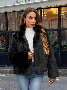 1 Stück Damen einfarbige Kunstpelz Jacke, für Geburtstagsparty, Feiertage, Abenddate, Lässig Kleidung, Reisen, langärmlig, Herbst/Winter