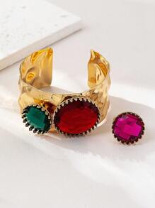 2 Stücke modischer Schmuckset mit mehrfarbigem Kreissteinbesatz und Strass, bestehend aus Armband und Ring für Frauen, elegantes charmantes Accessoire für Sommerfeste, Dates, Alltag und Zusammenkünfte