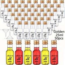 50/1pc 0.85oz/1.7oz Mini Liquor Bottles,Empty Plastic Bottles,Cheers To 16/21/30/40/50/60/70/80 Years,For Women Men Birthday Anniversary Wedding Celebration Party Favors, For Homemade Juice,Water,Smoothies, Anniversaries,Restaurant,Party