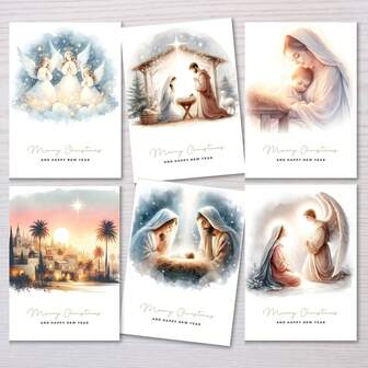 1/6pcs Nativity Scene Christmas Cards, Festive Religious Holiday Greeting Cards, Christian Stationery, Christian Christmas Greeting Cards