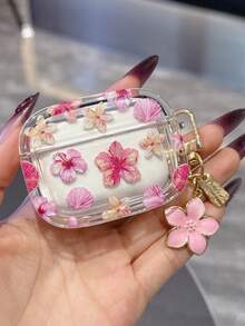 透明碎花图案，兼容Pro 3代无线蓝牙耳机保护套，简约柔软保护壳，适用于Pro 2/3/4代，男女皆宜 - 乾枯玫瑰色 - 查看 8