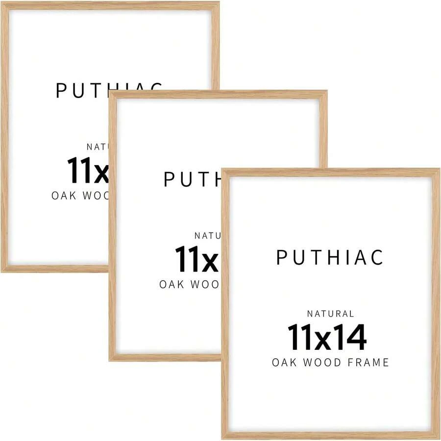 Puthiac 11x14 Oak Wood Picture Frame - Minimalist 11x14 Frame Wood Wall Art Decor, 11x14 Natural Solid Wood Poster Frames Wall Art Photo And Prints(1 Piece Set Beige) - White - View 1