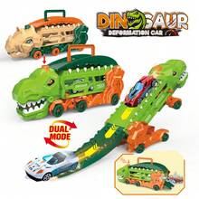 Mini pista de carrera de dinosaurios lanzador de coches, juguete transformable de doble modo con lanzamiento de un solo botón, juguete portátil para viajes para niños de 3 a 5 años (1 coche de aleación al azar) - Multicolor - Ver 2
