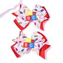 2pcs Children's Double Layer Swallowtail Pencil Apple Letter Hair Clips, Suitable For Back To School Season Party Hair Accessories - Multicolor - View 14