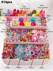 280/864/874/879/914件/套 超可爱多彩发饰套装，包含发圈、花朵发夹、蝴蝶结发夹、可爱动物和字母发夹，适合女孩和女士，满足甜美、休闲或各种造型的发型需求，日常佩戴必备，四季皆宜，头部饰品 - 彩色 - 查看 22