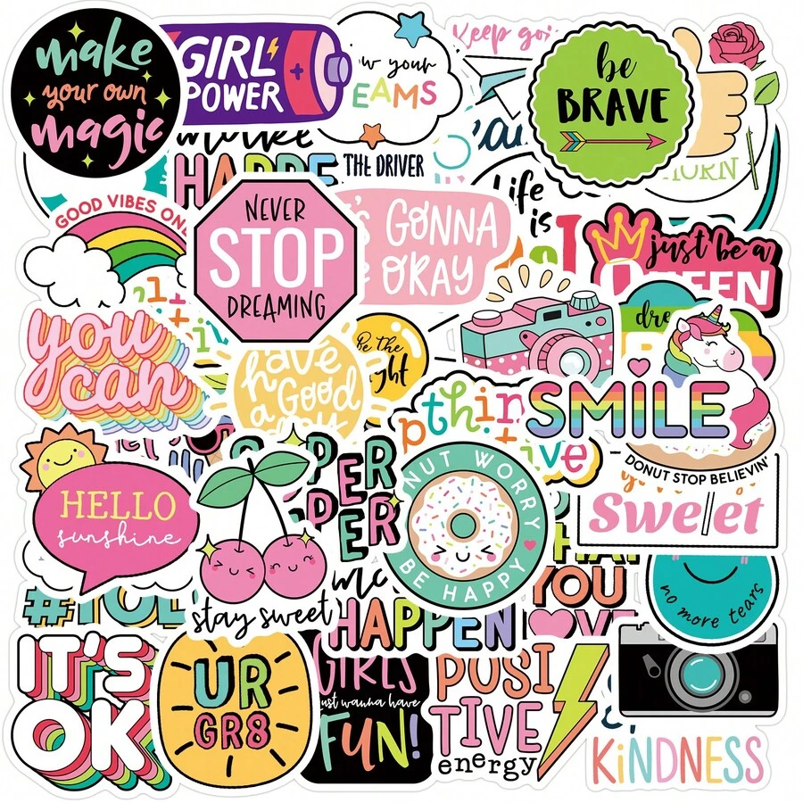 80pcs Motivational Sticker Set, Vinyl Material, Suitable For Water Bottles, Adults, Women, Teenagers, Children, Laptops, Phone Cases, Spreading Positive Energy - Baby Pink - View 1