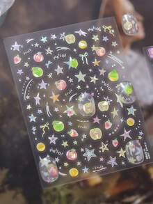 1 件 5D 彩色水果美甲贴纸可爱夏季苹果桃子梨樱桃五角星指甲装饰贴纸 DIY 粘贴配件