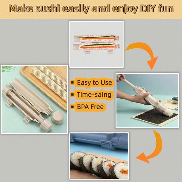 Conjunto de moldes para sushi branco com cortina de rolo e caixa colorida, formador de bolinhas de arroz e rolo de sushi para maki e onigiri caseiros, ferramenta profissional para iniciantes e usuários avançados, fácil de usar, acessório de cozinha perfeito para fazer sushi faça você mesmo