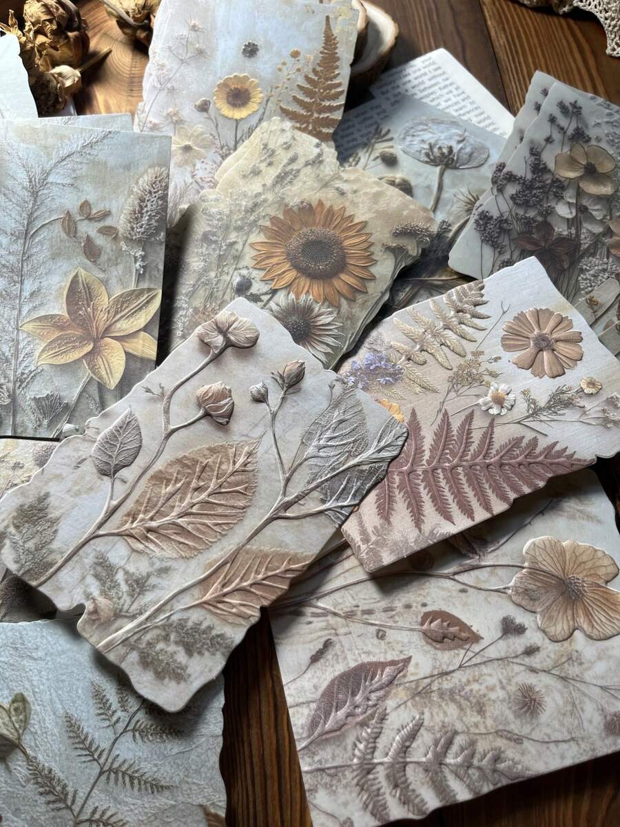 23pcs/Pack Vintage Dual-Material Embossed Floral Botanical Series Paper, Lightweight Retro Texture, Suitable For Diary, Scrapbooking, Decoration, Background