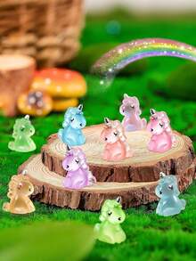 50 piezas Decoración de paisaje en miniatura creativa con unicornios que brillan en la oscuridad, accesorios de gel de crema DIY, decoración con perforadora, adorno en miniatura hecho a mano para el coche, piezas de resina de paisaje en miniatura creativas que brillan en la oscuridad, pequeña decoración que brilla en la oscuridad, regalos pequeños para fiestas, San Valentín, Año Nuevo (color y estilo aleatorios) - Multicolor - Ver 1