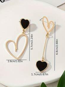 1 Pair European And American Fashion Simple Metal Alloy Asymmetric Heart Dangle Earrings, Sweet Gift For Women, Everyday Wear