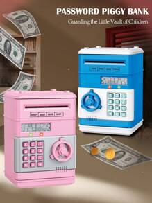 Hucha eléctrica de gran capacidad tipo Hucha ATM con función de desenrollado automático, desbloqueo con contraseña, con luz y sonido, caja para guardar monedas como juguete para niños y niñas, incluye algunos accesorios aleatorios - No incluye baterías regulares